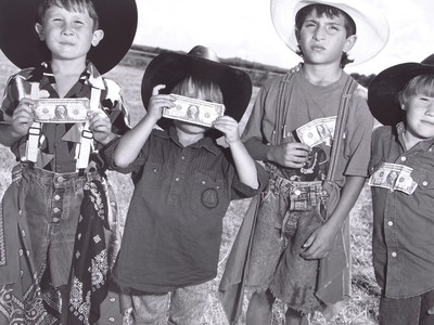 Young Bull Riders, c. 2001, by Mary Ellen Mark. Gelatin silver print, 9 7/16 x 12 in. (Gift of Jerry Wind, 2018)
