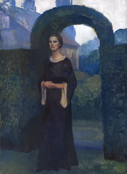 Violet Oakley: Eleanor Chance [Pyle] in Front of Garden Archway at Cogslea (Undated) Oil on canvas