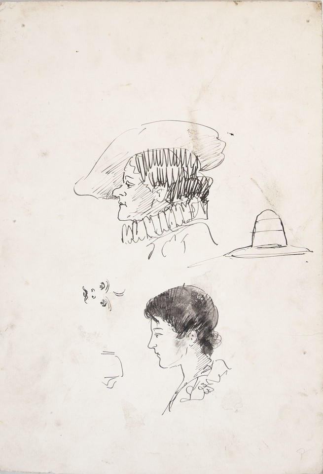 Study of heads in profile and other facial and costume ... Image 1