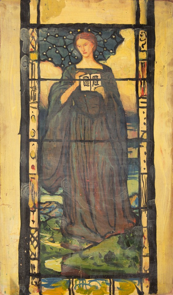 Study of woman holding open book for unidentified stained ... Image 1