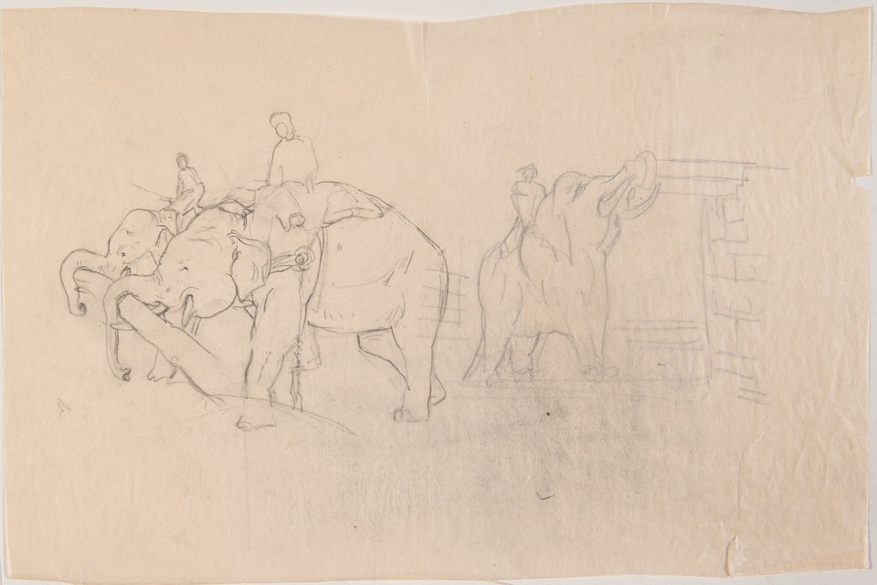 Illustration study of laboring elephants with riders for ... Image 1