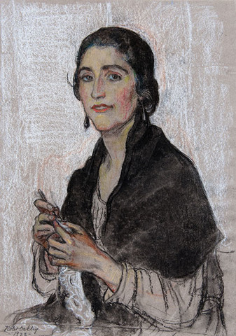 Violet Oakley: Untitled [Portrait of a Woman Crocheting] (1923) Pastel and charcoal