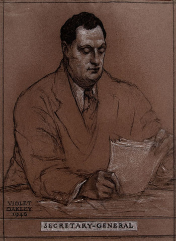 Violet Oakley: Trygve Lie (1896-1968), from Norway, Secretary-General of the United Nations, from the United Nations Series, 1946 (1946) Pencil and crayon on brown paper