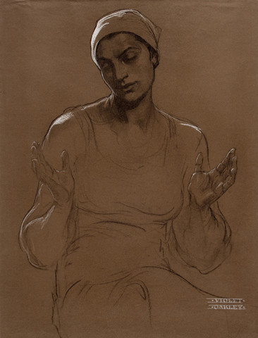 Violet Oakley: The Virgin Mary (1903) Charcoal and white chalk on tan paper