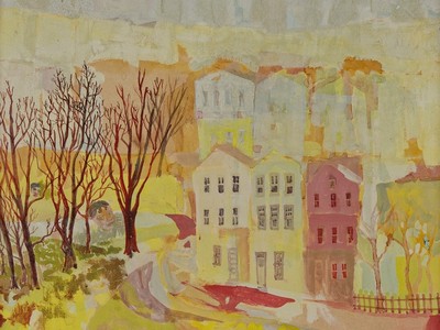 Houses in Germantown, 1962, by Roland Ayers. Gouache on paper, 10 1/4 x 12 1/2 in. (Courtesy of Sheila Whitelaw)