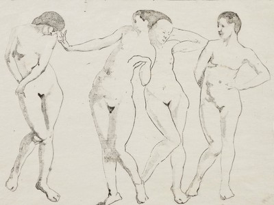 Untitled [Four Nude Women Standing], 1921, by George Biddle. Etching, 10 x 13 1/4 in. (Gift of the Michael Biddle Family, 2021)