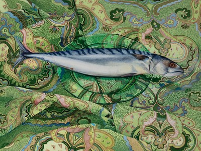 Fish on a Plate, 1982, by Joan Wadleigh Curran. Gouache on paper, 20 1/4 x 29 3/4 in. (Gift of Frances and Robert Kohler, 2011)