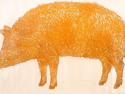 Pig, 1967, by Millicent Krouse. Woodcut, 24 1/4 x 38 in. (Museum purchase, 2012)