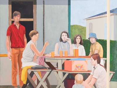 Picnic (Outing: Homage to Le Nain), 1970-75, by Larry Day. Oil on canvas, 54 1/4 x 50 1/8 in. (Museum purchase with funds generously donated by an anonymous donor, 2017) 