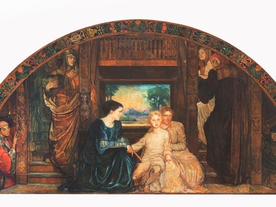 The Child and Tradition, 1910-1911, by Violet Oakley. Oil on canvas, 84 x 165 in. (Gift of the South Eastern Pennsylvania Chapter of the American Red Cross, 1963)