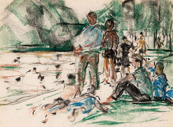 Ethel V. Ashton: [Men in Park] (Undated) pastel on paper