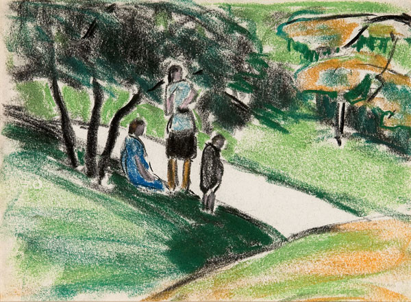 Ethel V. Ashton: [women in park] (Undated) pastel on paper