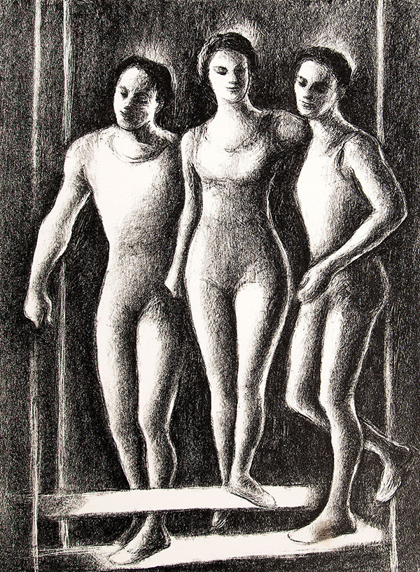 Ethel V. Ashton: Untitled (Three Trapeze Artists) (c. 1930s-1940s) Lithography