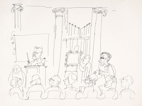 Alfred Bendiner: Action at Freeman's (Undated) Pen and ink on paper