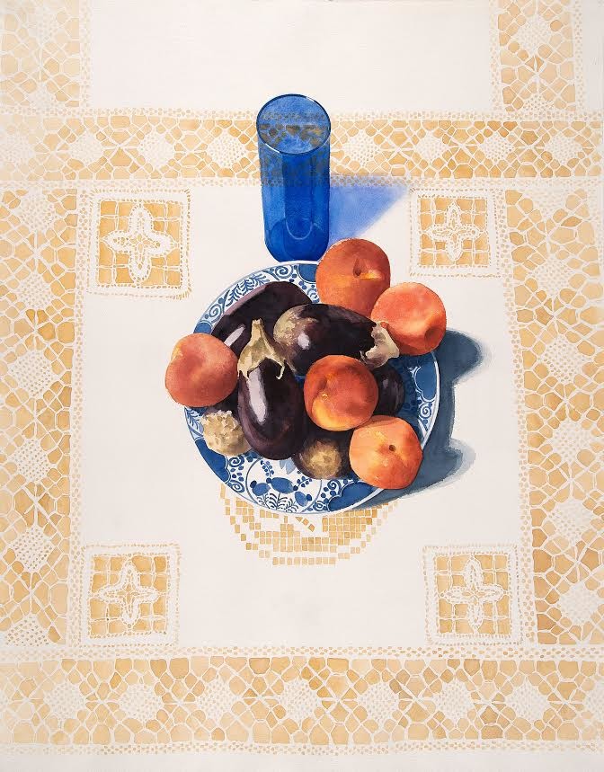 Eileen Goodman: Still Life with Blue Glass (1987) Watercolor on paper