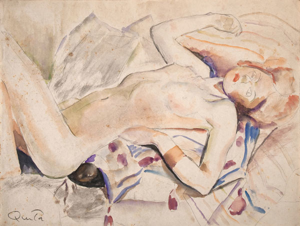 Quita Brodhead: Reclining Female Nude (c. 1932-33) Watercolor over graphite