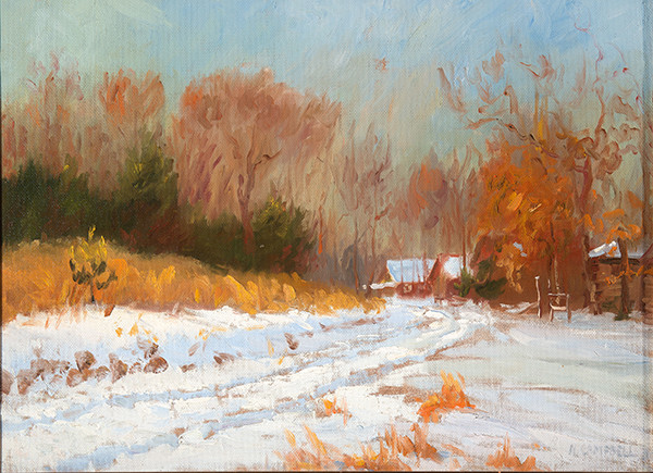 Hugh H. Campbell: Bucks County Snow Scene (Undated) Oil on canvas