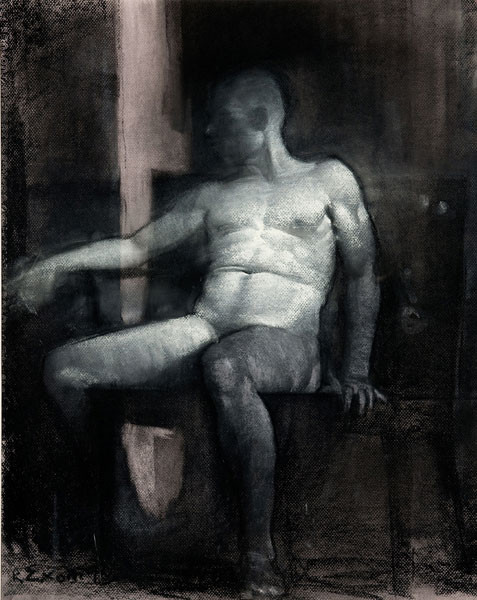 Randall L. Exon: Male Torso (1993) Charcoal with white on top