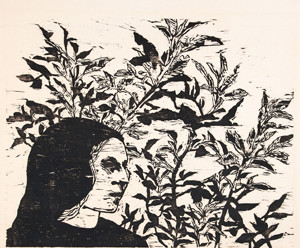 Eileen Goodman: Woman with Plants () Woodcut 