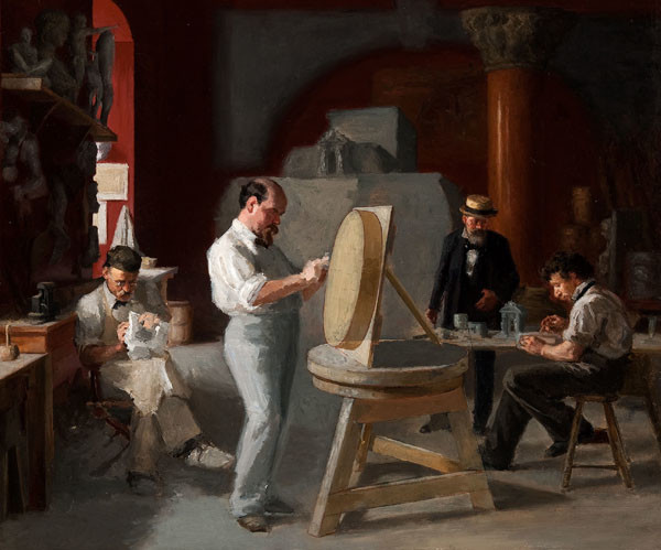 James Phillip Kelly: Alexander Milne Calder and Assistants at Work on Sculpture for City Hall, Philadelphia (c. 1890) Oil on canvas