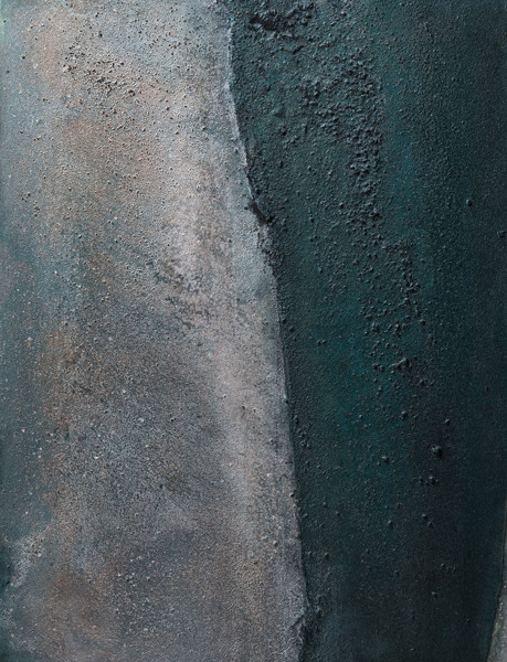 Elaine Kurtz: Untitled (2002) Sand, pebbles, mica, bronze, and acrylic on vinyl-backed cotton on canvas