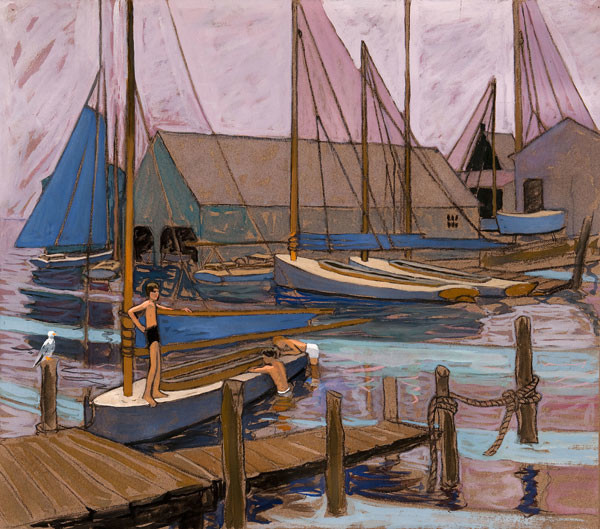 Mildred Bunting Miller: Boys on a Pier (Undated) Pastel 