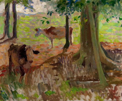 Two Cows in Woods