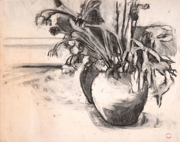 Edith Neff: Flowers in a Vase (c. 1964) Charcoal on paper