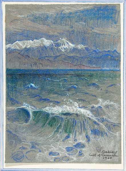 Violet Oakley: Gulf of Corinth (Parnassus) (1928) Pastel on laid paper