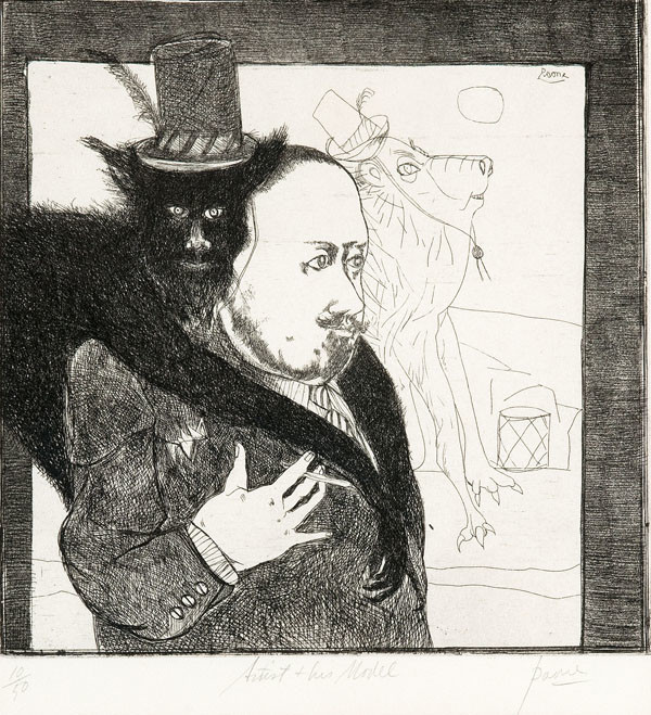 Peter Paone: Artist and His Model (Undated) etching