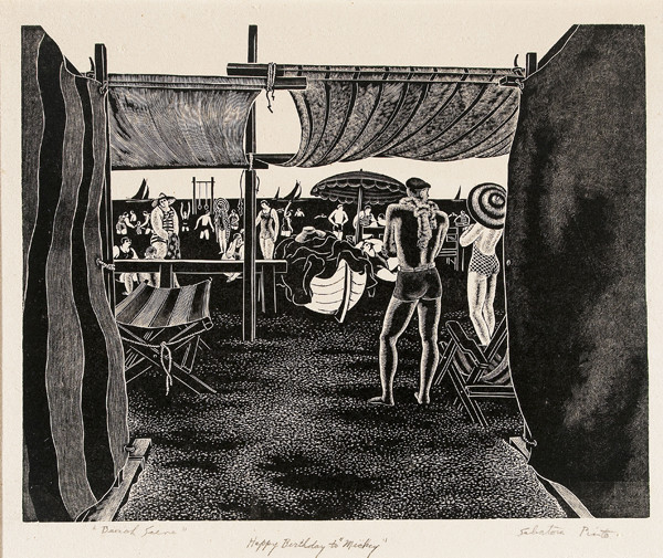 Salvatore Pinto: Beach Scene (Undated) Wood engraving