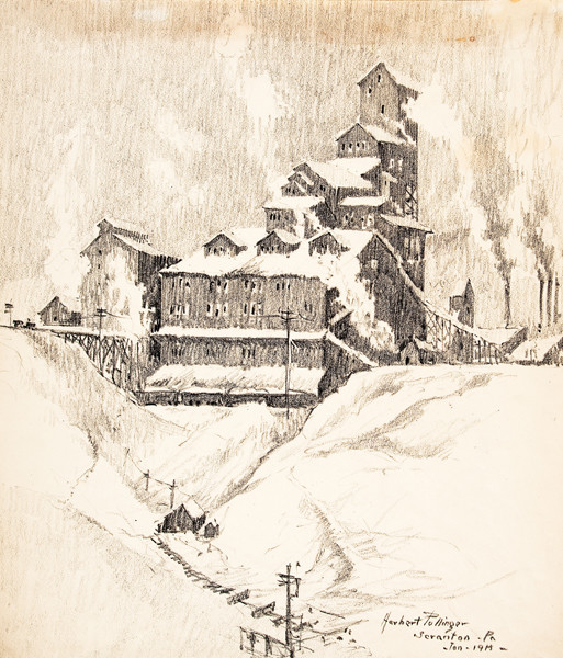 Herbert Pullinger: The Mt. Pleasant Breaker, Scranton, PA (1918) Lithographic crayon