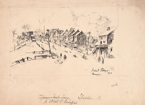 Herbert Pullinger: A Street Glimpse - Shamokin, PA (1918) Lithographic crayon on wove paper