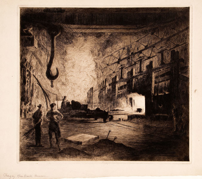 Herbert Pullinger: Charging Open Hearth Furnace (Undated) Etching on laid paper