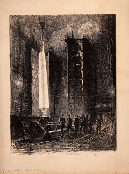 Herbert Pullinger: Forging a Big Gun Tube- Midvale (1919) Lithograph on laid paper