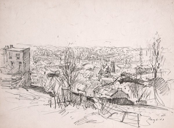 Herbert Pullinger: View of Manayunk (1943) Woodcut on wove paper