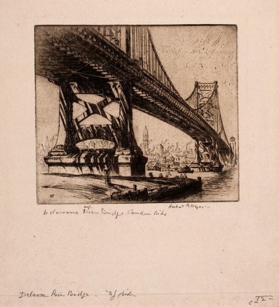 Herbert Pullinger: Delaware River Bridge Camden Side (Undated) Etching