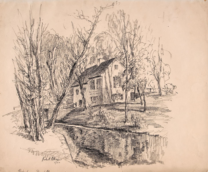 Herbert Pullinger: Rittenhouse Birth Place (1922) Litho crayon on wove paper