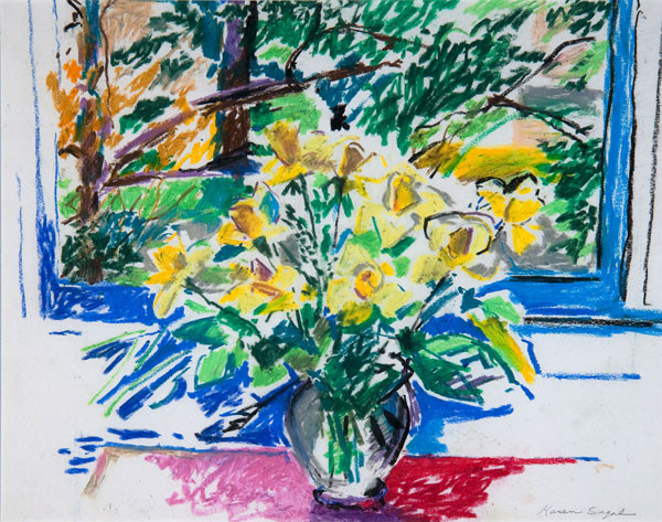 Karen Segal: Yellow Rose by a Window (c. 1992) Oil pastel on paper