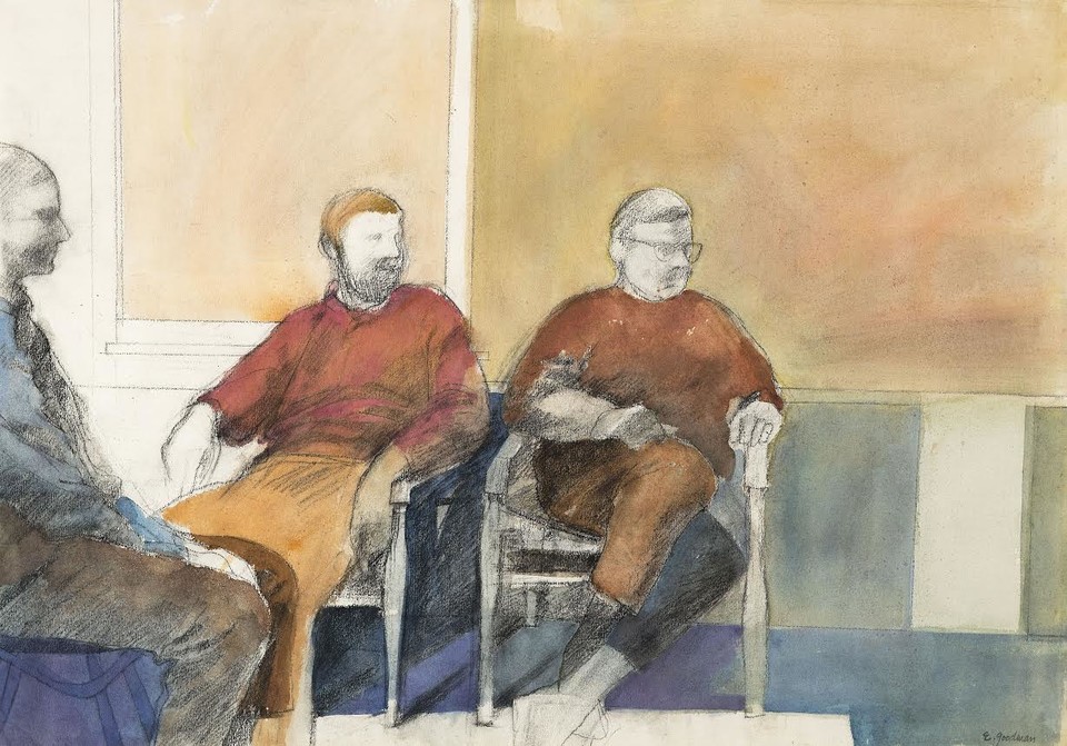 Eileen Goodman: Three Painters (1967) Watercolor, graphite, and charcoal on paper
