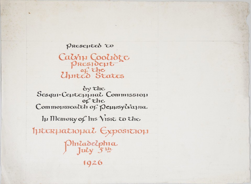 Illuminated text study for commemoration of visit of Calvin ... Image 1