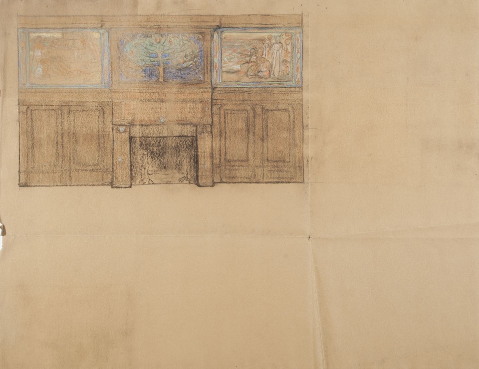 Elevation study for three murals above fireplace, from the s ... Image 1