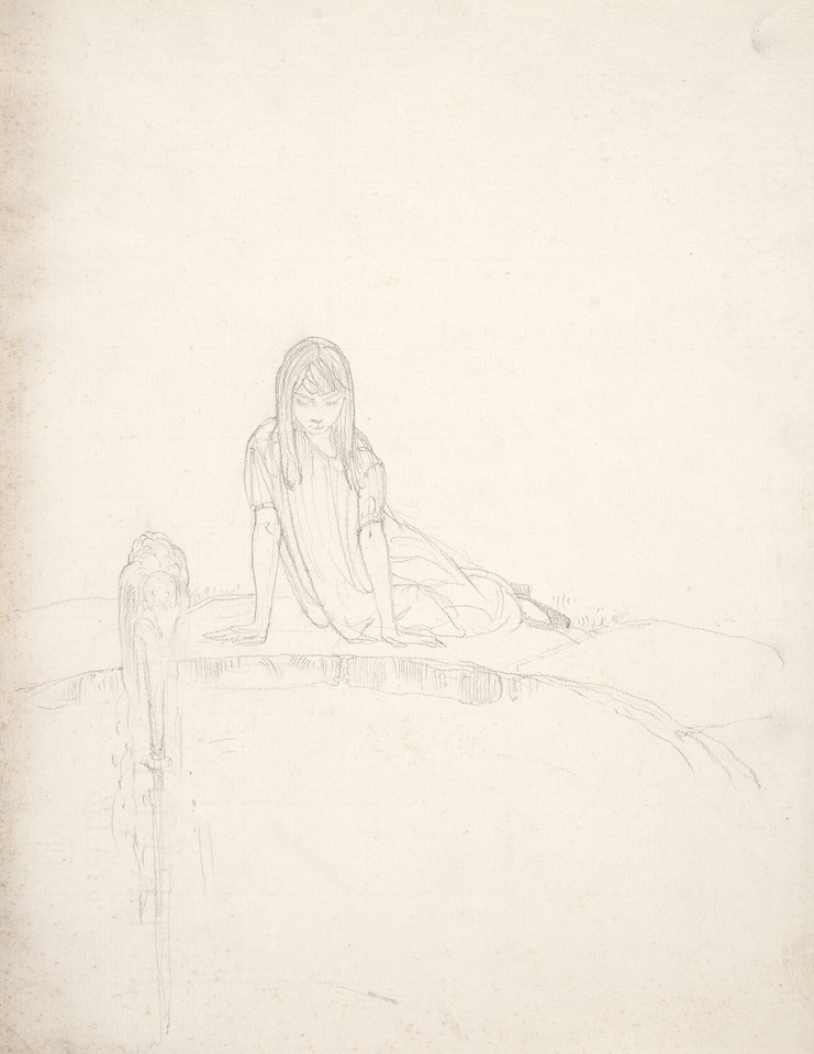 Portrait study of unidentified girl sitting at edge of ... Image 1