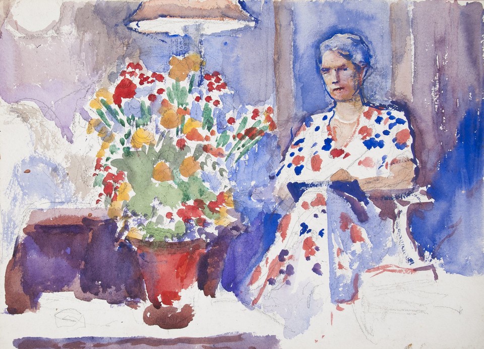 Portrait study of unidentifed woman seated near vase of ... Image 1