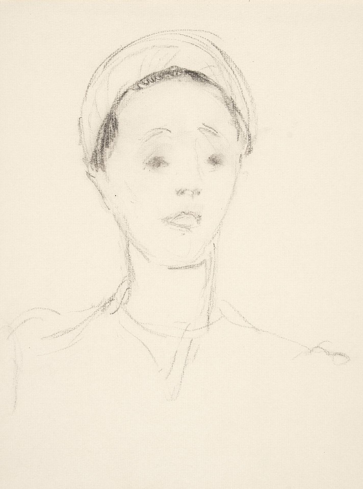 Portrait head study of unidentified woman wearing hat/turban Image 1