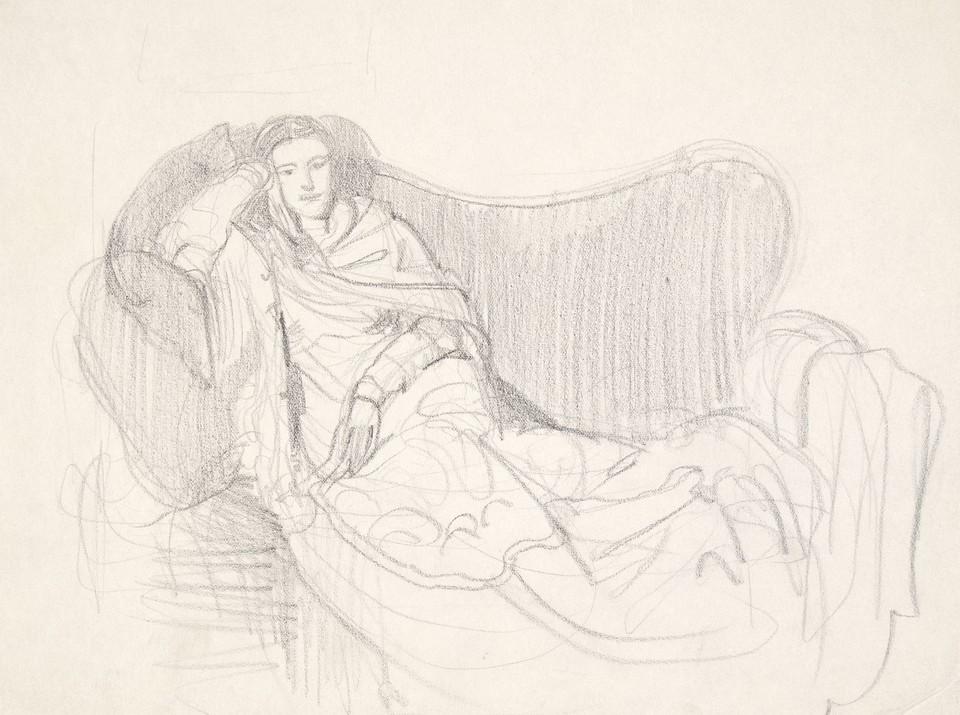Portrait study of unidentified woman reclining on a chaise ... Image 1