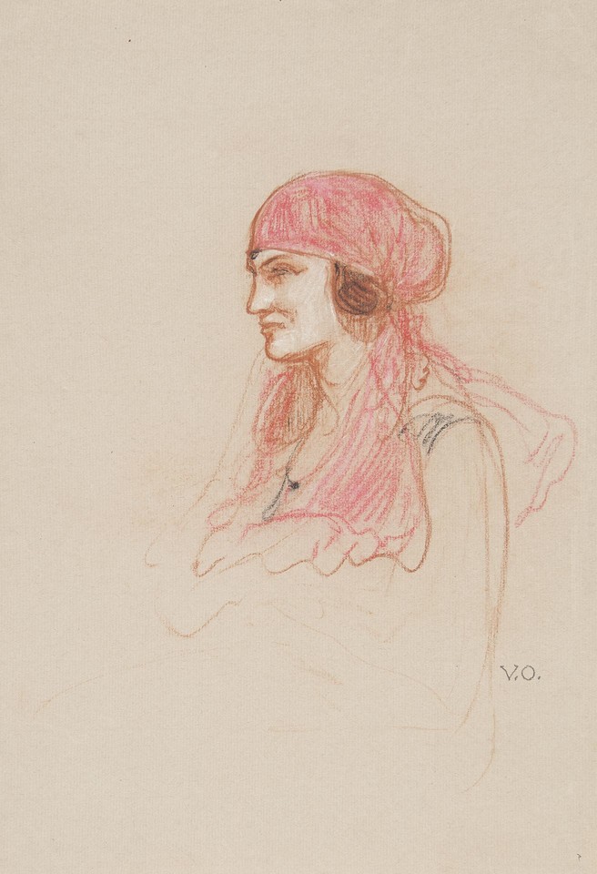 Bust portrait study of unidentified woman wearing headscarf Image 1