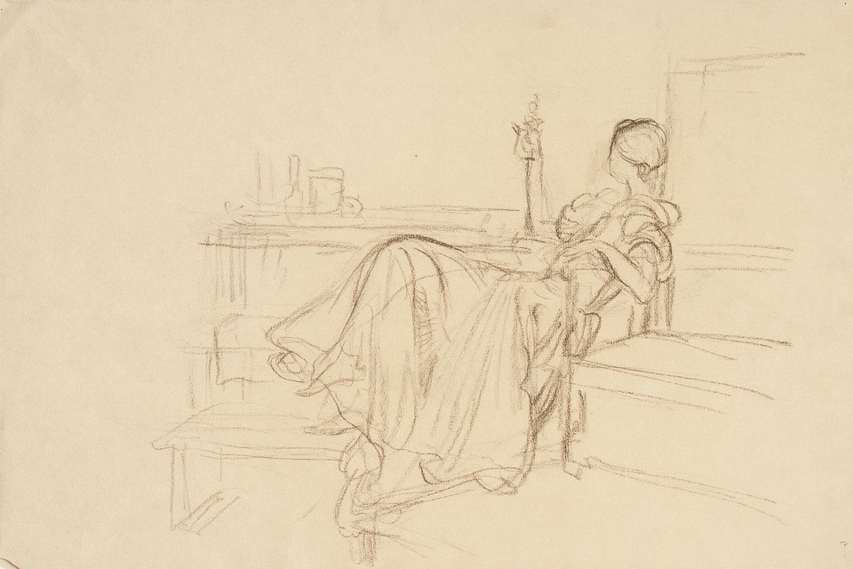 Portrait study of unidentified woman lounging in interior ... Image 1