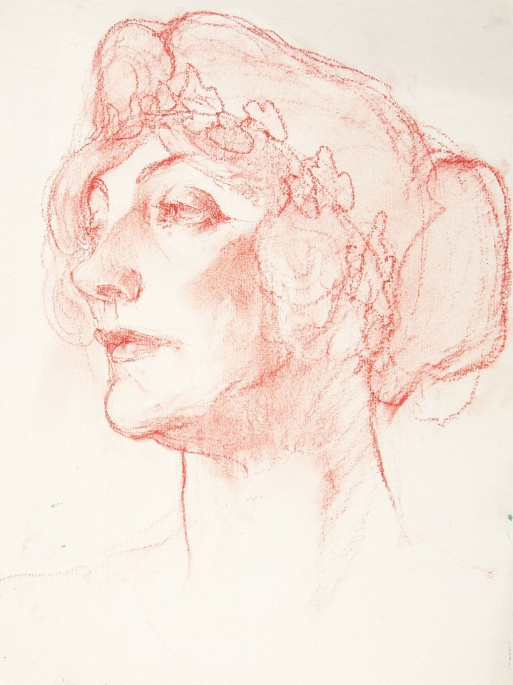 Portrait head study of unidentified woman wearing garland Image 1