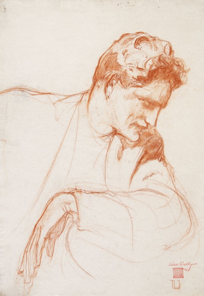 Half figure portrait study of unidentified man with head in ... Image 1